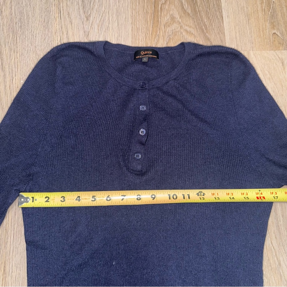 Quince 100% Mongolian Cashmere Navy Blue Ribbed Henley Sweater - Size Large - Picture 5 of 9